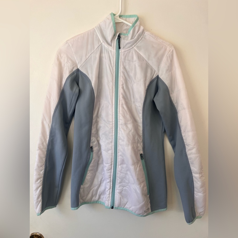 Champion Women's Fitted White & Gray w/ Teal Trim Activewear Zip Up Jacket Small